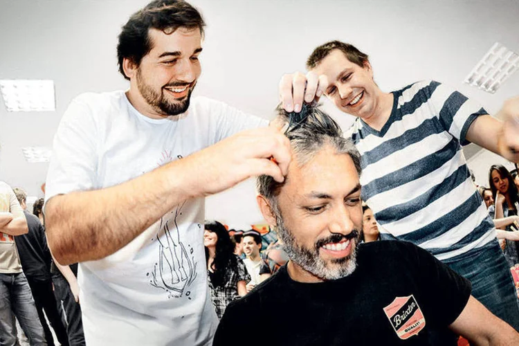 Nardon, Barreiro e Henriques (da esquerda para a direita), sócios da Kanui: sem cabelo, sem prejuízo (Alexandre Battibugli / EXAME)