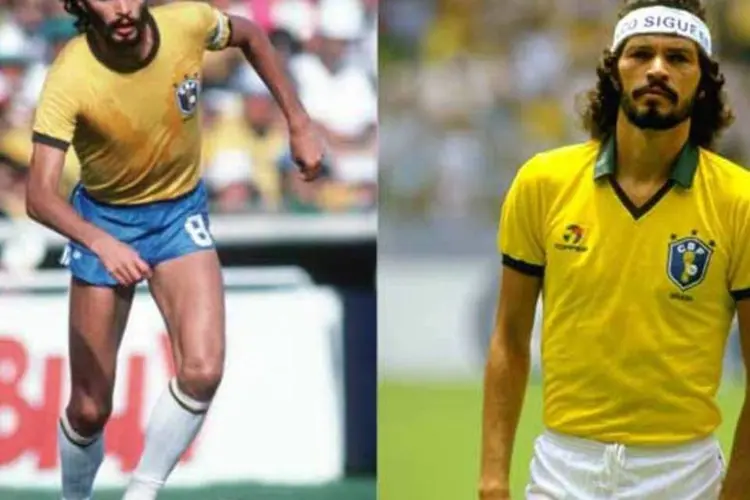 O Doutor em dois momentos: na Copa de 1982, quando foi capitão da seleção, e na Copa de 1986 (Getty Images)