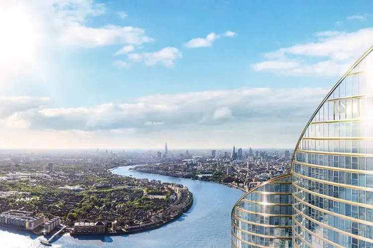 Spire London: o residencial conta com SPA, piscina com borda infinita e até um bar (Divulgação/Greenland Group)