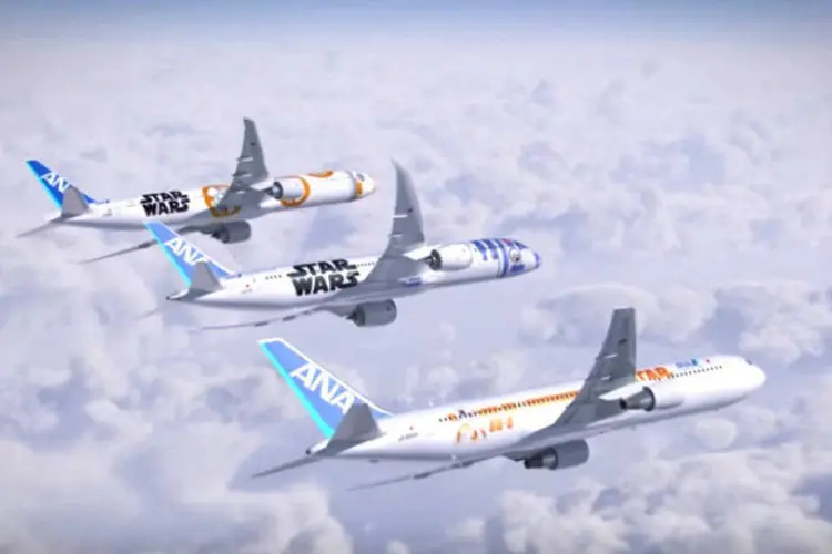 Aviões da companhia All Nippon Airways: temática de Star Wars (Divulgação)