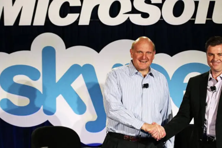 Conferência dos CEOs da Microsoft e do Skype, em São Francisco: em seus oito anos de existência, o Skype produziu baixo lucro (Justin Sullivan/Getty Images)
