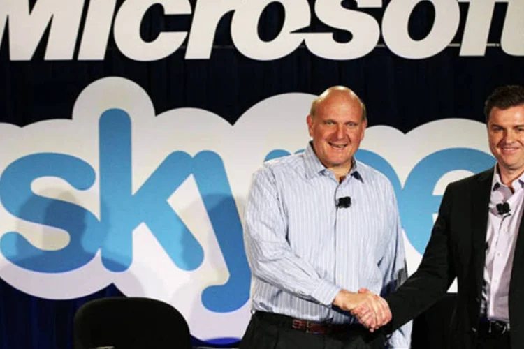Conferência dos CEOs da Microsoft e do Skype, em São Francisco: em seus oito anos de existência, o Skype produziu baixo lucro (Justin Sullivan/Getty Images)