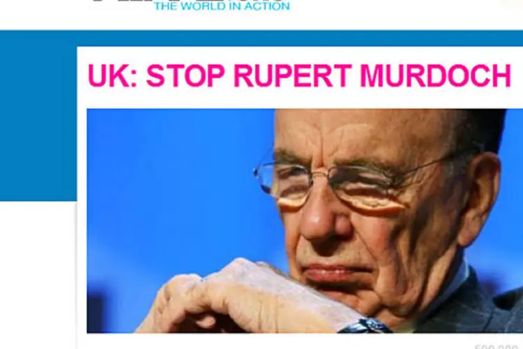 A campanha Stop Rupert Murdoch está no site Avaaz.org (Reprodução)