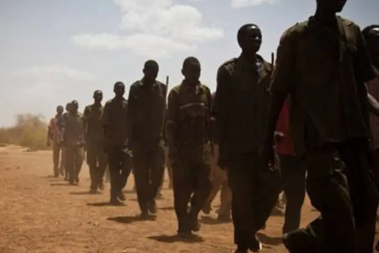 Soldados do Movimento de Libertação do Povo do Sudão em treinamento no Cordofão do Sul em abril de 2012
 (Adriane Ohanesian/AFP)