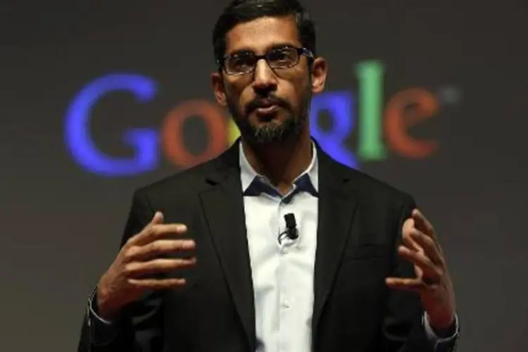 O vice-presidente da Google, Sundar Pichai, no Congresso Mundial de Telefonia, em Barcelona (Lluis Gene/AFP)