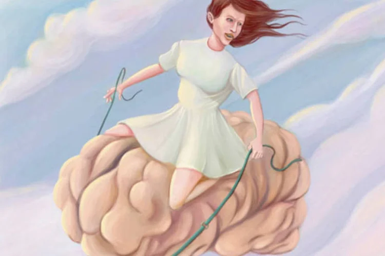 Ilustração - Mulher surfa em cérebro voador (Hare Lanz/EXAME.com)