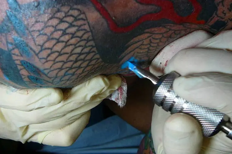
	Tatuador: no pa&iacute;s, h&aacute; tr&ecirc;s marcas de tintas regulares para tatuagem &ndash; a Starbrite Colors, a Electric Ink e a Irons Work
 (Michael Deschenes/Wikimedia Commons)