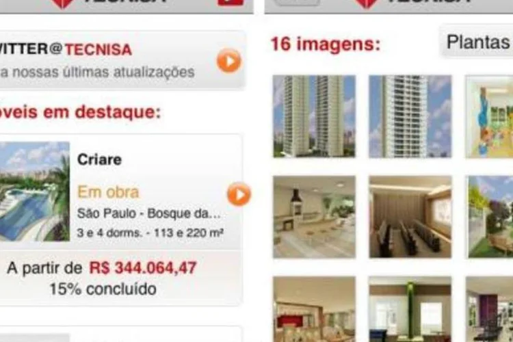 App da Tecnisa possibilita que os usuários entrem em contato com corretores on-line, acompanhem a evolução das obras e saibam novidades da construtora por meio do Twitter integrado