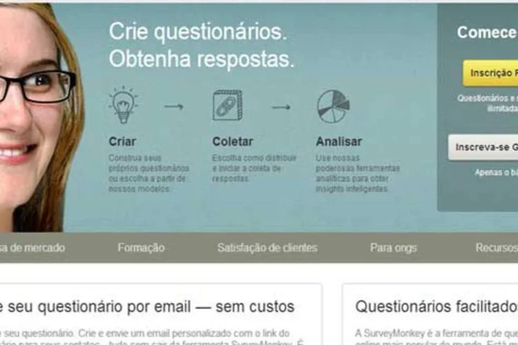 Tela inicial do site SurveyMonkey no Brasil (Divulgação)