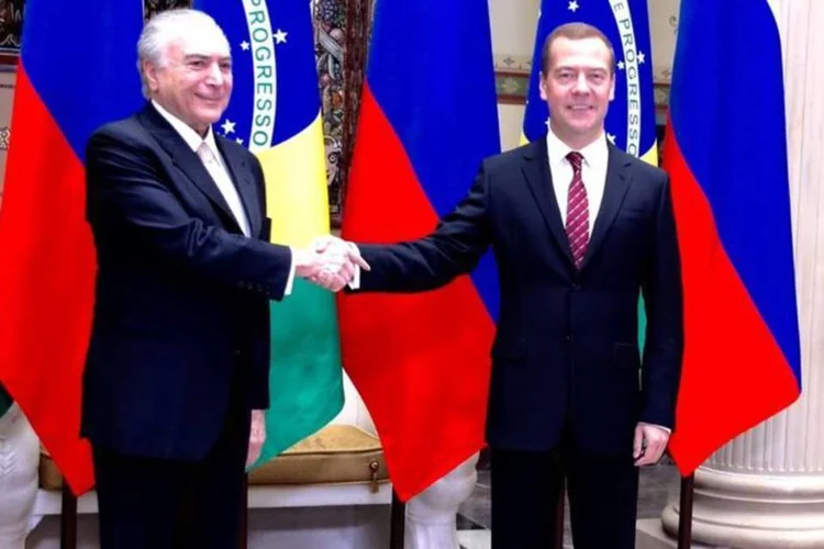 
	Michel Temer e primeiro-ministro da R&uacute;ssia, Dmitri Medvedev
 (Romerio Cunha/Vice-Presidência)