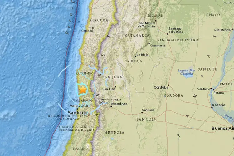 
	Chile: estes sismos s&atilde;o r&eacute;plicas de um terremoto de 8,4 graus que sacudiu estas regi&otilde;es do Chile em 16 de setembro do ano passado
 (U.S. Geological Survey / Reprodução)
