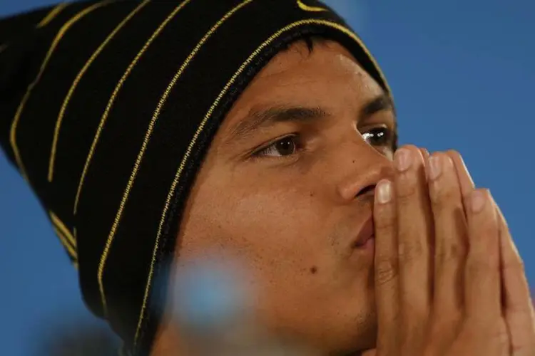 Thiago Silva, capitão da seleção brasileira, durante coletiva de imprensa no Mané Garrincha (Ueslei Marcelino/Reuters)