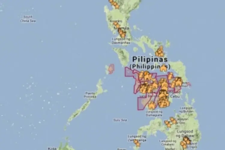Ferramenta do Google para ajudar vítimas: empresa criou um mapa que fornece atualizações sobre abrigos próximos e outras informações sobre as zonas devastadas pelo tufão (Reprodução)