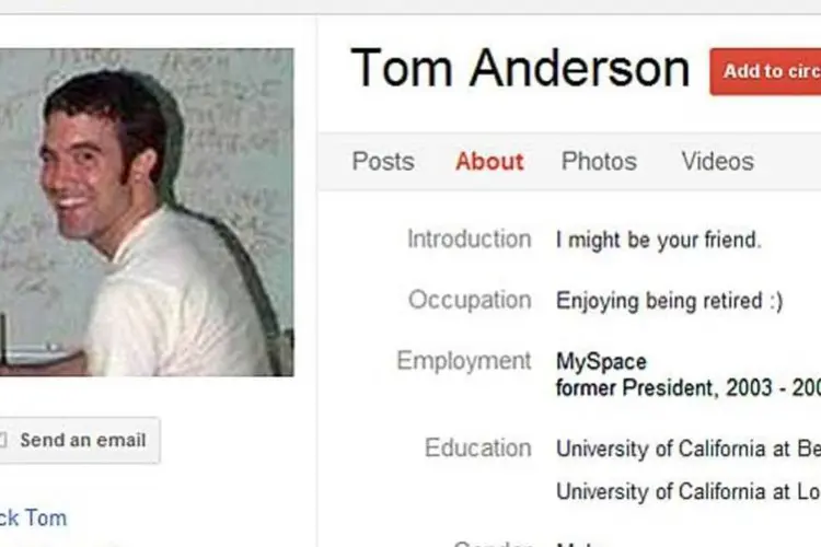 Não há garantia de que o perfil no Google+ de Tom Anderson, fundador do MySpace, seja verdadeiro. Mas também não há indícios de que seja falso (Reprodução)