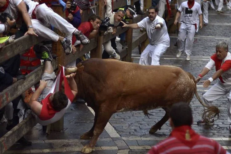Touro chifra pessoas em festival: quatro outras pessoas, incluindo uma mulher, ficaram feridas (Vincent West/Reuters)