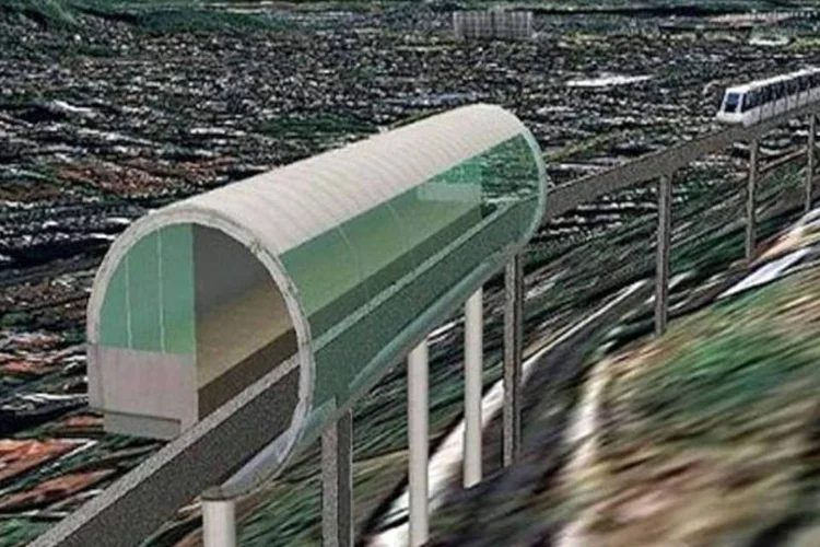 Uma das estações do monotrilho da Tijuca, em croqui do governo do estado: favelas seriam ligadas pelo alto e ganhariam elevadores (Divulgação)
