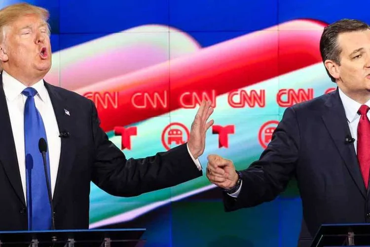 
	Os pr&eacute;-candidatos republicanos Donald Trump e Ted Cruz: Trump n&atilde;o se abalou e minimizou os ataques
 (Getty Images)