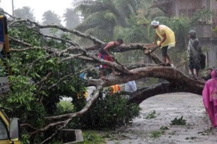 Equipes de emergência tentam liberar estrada na cidade de Tagum após a passagem do tufão Bopha
 (AFP)