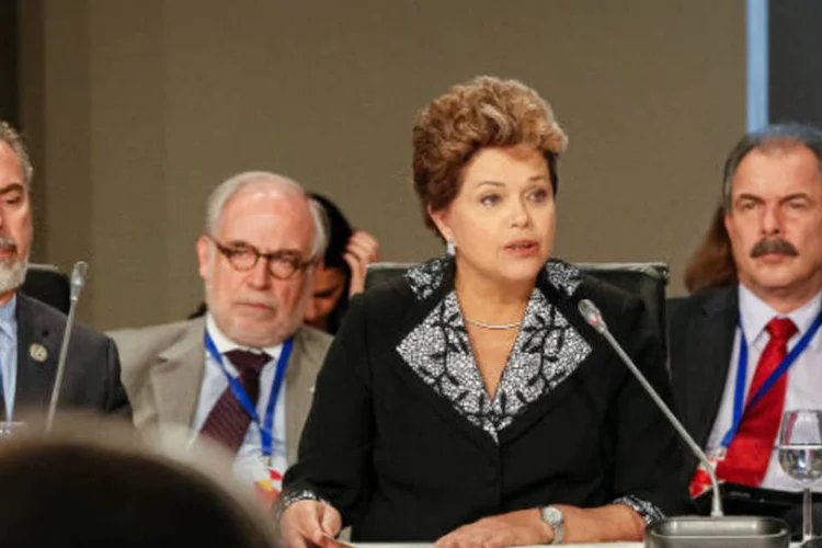 
	A presidente Dilma Rousseff na Espanha, em 2012: manifestantes expressaram apoio a Dilma com gritos de &quot;Viva a democracia, abaixo o golpe&quot;
 (Roberto Stuckert Filho/PR)