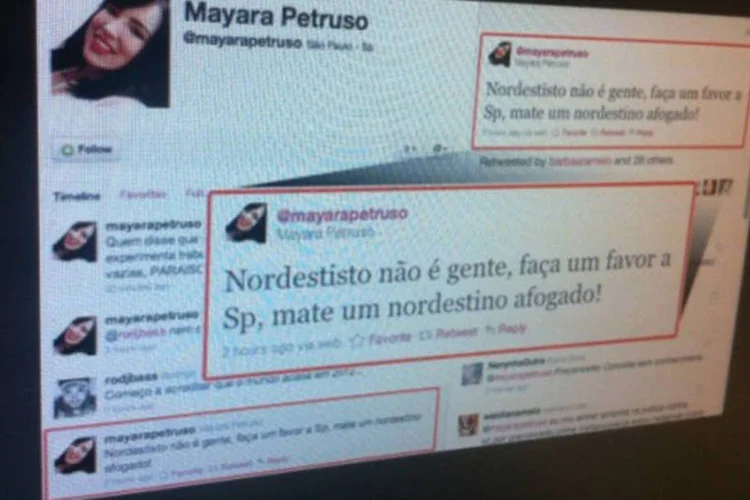 Mayara escreveu outras mensagens agressivas, criticando os nordestinos que têm muitos filhos e recebem auxílio do programa Bolsa Família (Reprodução)
