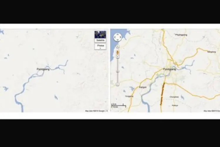 
	Google mostra o antes e depois da Coreia do Norte: o mapa do pa&iacute;s foi elaborado a partir do servi&ccedil;o Google Map Maker e gra&ccedil;as &agrave;s contribui&ccedil;&otilde;es de usu&aacute;rios
 (AFP)