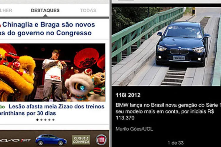 O UOL Notícias já tinha uma versão para iPad. Agora, está disponível também para iPhone (Reprodução)