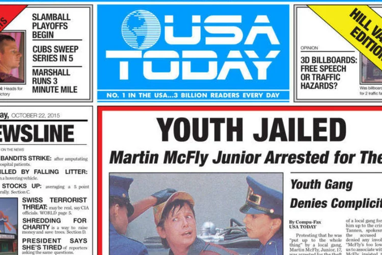 Capa do jornal USA Today: recriação para o filme De Volta Para o Futuro 2 (Reprodução)