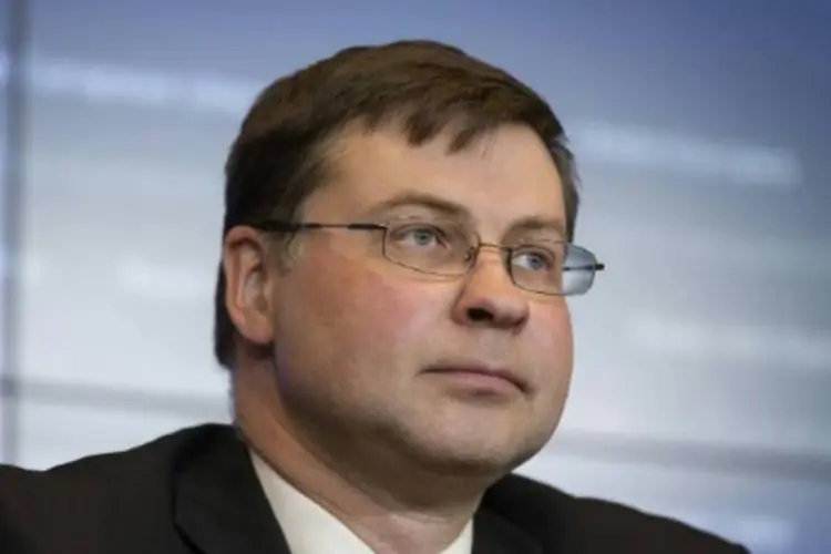 
	O vice-presidente da Comiss&atilde;o Europeia a cargo da zona do euro, Valdis Dombrovskis
 (Thierry Monasse/AFP)