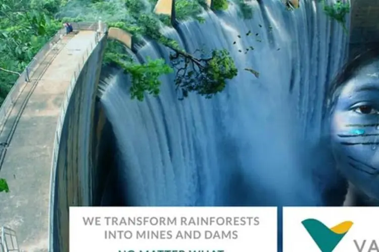 Cartaz da votação “Public Eye People´s” sobre a Vale: "Transformamos florestas tropicais em minas e represas. Custe o que custar" (Divulgação/ Public Eye People´s)