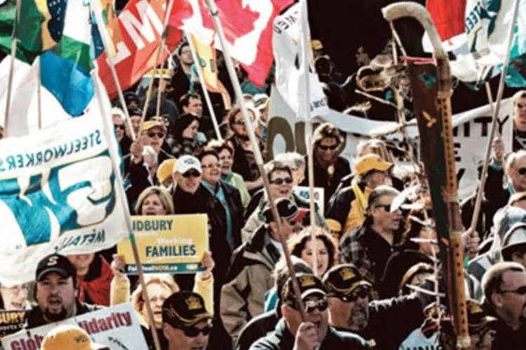 Protesto em Sudbury em março: 3% das receitas da Vale vêm da produtora de níquel (.)