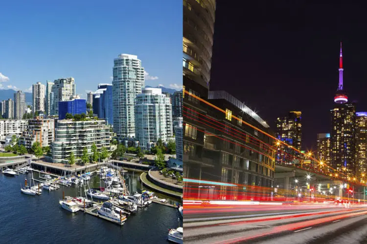 Imagens de Vancouver (à esquerda) e Toronto: dois estilos de vida completamente diferentes (Thinkstock)