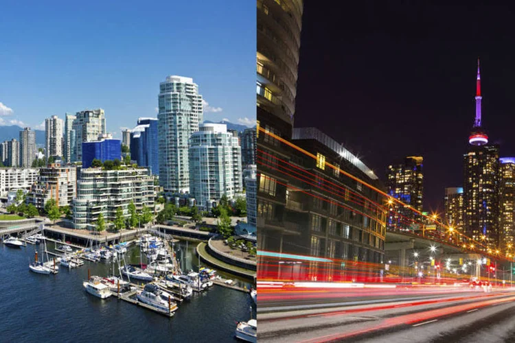 Imagens de Vancouver (à esquerda) e Toronto: dois estilos de vida completamente diferentes (Thinkstock)