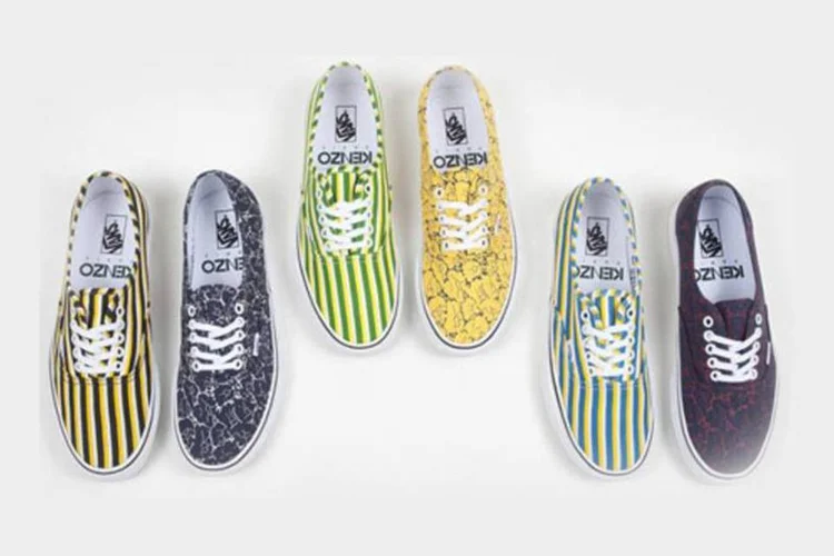 Tênis da Vans e Kenzo: São seis modelos, com estampas de flores e listras, que chegam às lojas em edição limitada em setembro (Divulgação)