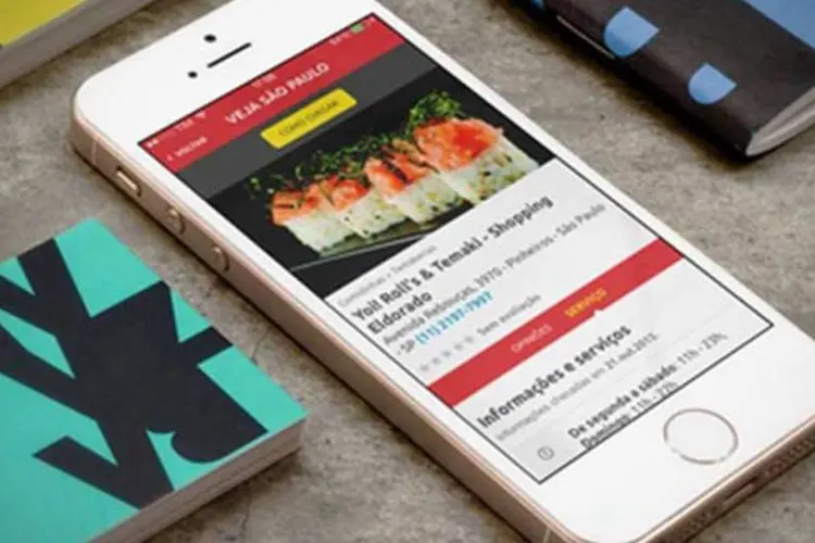 Veja São Paulo: o app traz resenhas de restaurantes e comentários de usuários (Montagem de PlaceIt.net com imagem de EXAME.com)