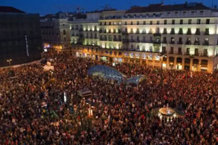 Praça do Sol, em Madri, durante manifestações na Espanha (David Ramos/ Getty Images)