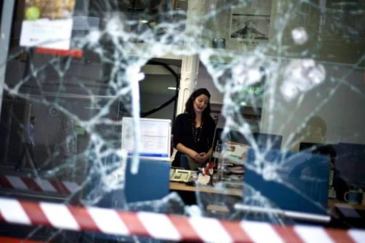 Vitrine quebrada em Barcelona durante protestos