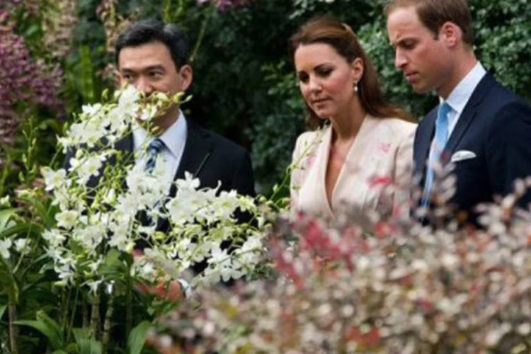 
	O pr&iacute;ncipe William (D) e sua esposa Catherine observam orqu&iacute;dea que recebeu o nome de Lady Di: um dos eventos ser&aacute; uma homenagem &agrave; princesa Diana
 (Nicolas Asfouri/AFP)