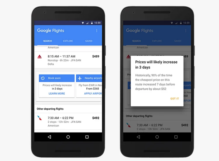 Ferramenta Google Voos, do Google, no smartphone (Google/Divulgação)