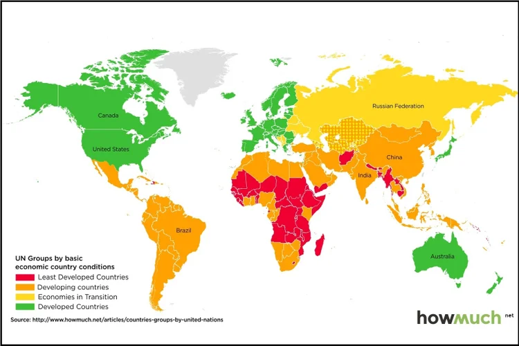 Mapa que mostra o desenvolvimento dos países (HowMuch.net/Divulgação)