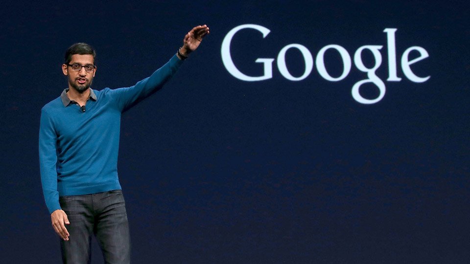 SAN FRANCISCO, CA - MAY 28:  Google senior vice president of product Sundar Pichai delivers the keynote address during the 2015 Google I/O conference on May 28, 2015 in San Francisco, California. The annual Google I/O conference runs through May 29.  (Photo by Justin Sullivan/Getty Images)