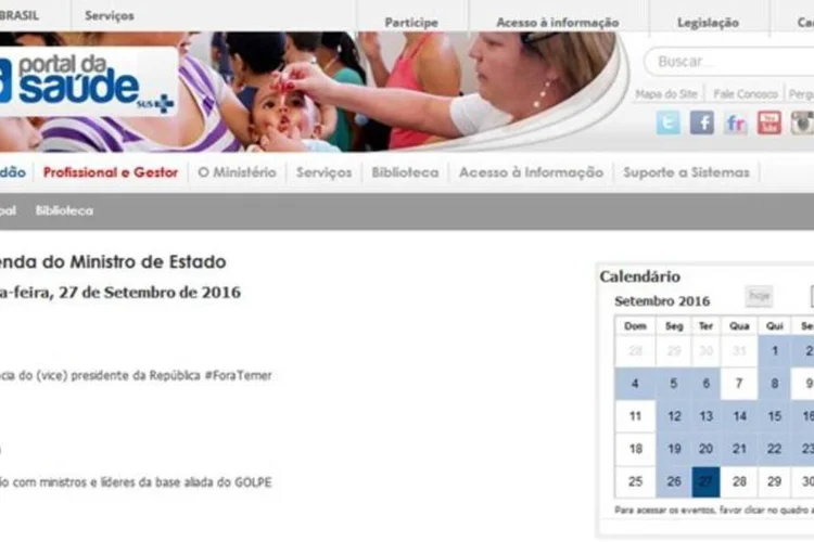 
	Funcion&aacute;rios terceirizados invadiram site do minist&eacute;rio da Sa&uacute;de e n&atilde;o economizaram nas cr&iacute;ticas ao governo Temer
 (Reprodução)
