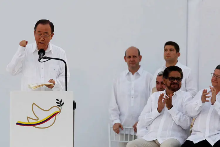 
	Ban Ki-moon: processo &quot;chegou a um ponto em que n&atilde;o se pode retroceder agora&quot;
 (John Vizcaino / Reuters)