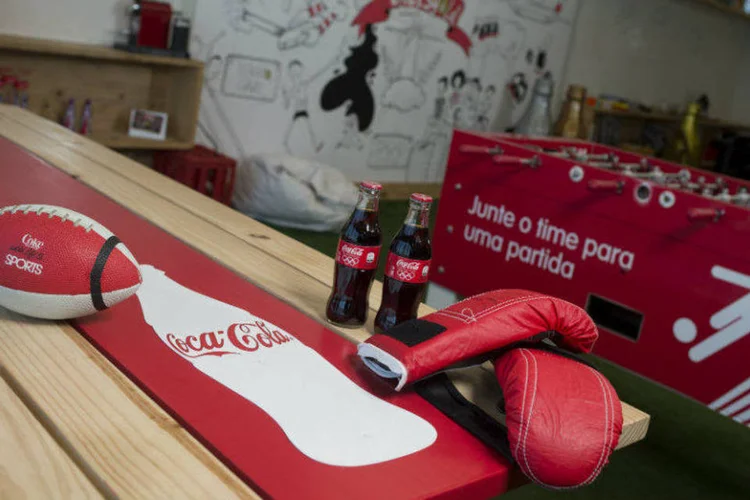 
	Ambiente especial: a Coca-Cola decorou todo o andar onde fica o time dedicado &agrave;s Olimp&iacute;adas com motivos esportivos
 (Alexandre Loureiro/Coca-Cola Brasil)
