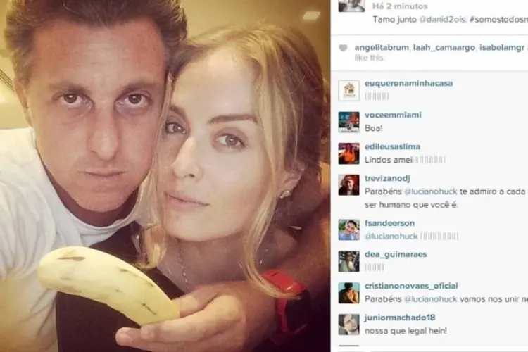 
	Luciano Huck e Ang&eacute;lica imitam Neymar e postam foto no Instagram: o apoio do casal acabou sendo um tiro no p&eacute; para o apresentador
 (Reprodução/Instagram)