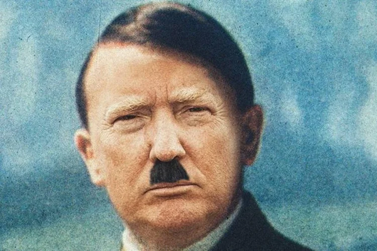 
	Trump como Hitler: al&eacute;m dos &ldquo;retratos&rdquo;, Krysto criou simula&ccedil;&otilde;es de cartazes com essa esp&eacute;cie de cross-over entre o candidato e os ditadores
 (Divulgação/Kryzto)