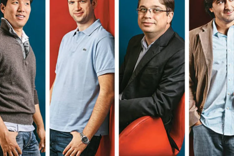 Okumura, fundador do site Kekanto (à esq.), Pripas, do Fashion.me, Rossato, do Viajanet, e Simão, do Bebê Store: representantes da nova geração de empreendedores digitais do Brasil (Leandro Fonseca/EXAME.com)