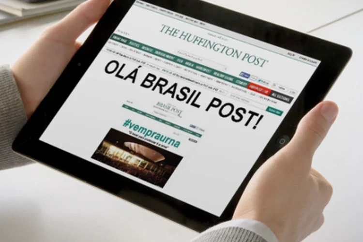 
	Home do Huffington Post homenageia edi&ccedil;&atilde;o brasileira, que entrou no ar &agrave; meia-noite de hoje
 (Montagem/Place.it/EXAME.com)