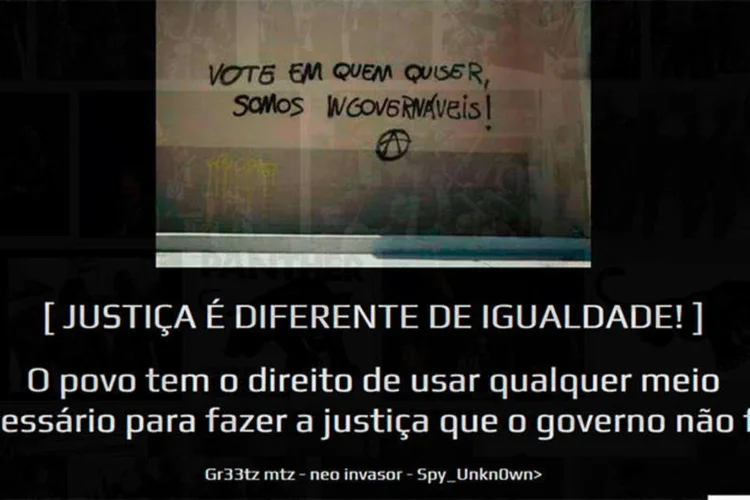 Reprodução do protesto feito por hackers no site de Bia Doria