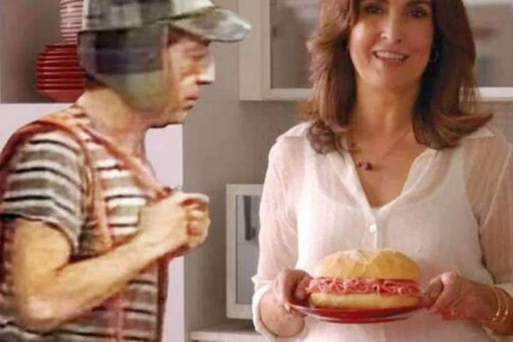 
	Chaves e F&aacute;tima Bernardes: comercial de sandu&iacute;che de presunto e piadas na internet originaram nova campanha da Seara nas redes sociais
 (Reprodução/Facebook)