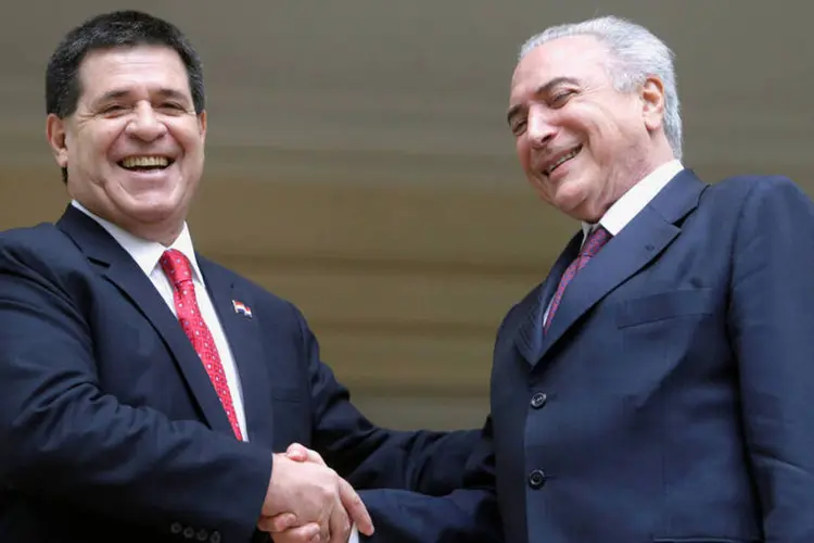 
	Temer e Cortes: o presidente paraguaio foi um dos primeiros a reconhecer o impeachmente de Dilma Rousseff
 (Mario Valdez / Reuters)